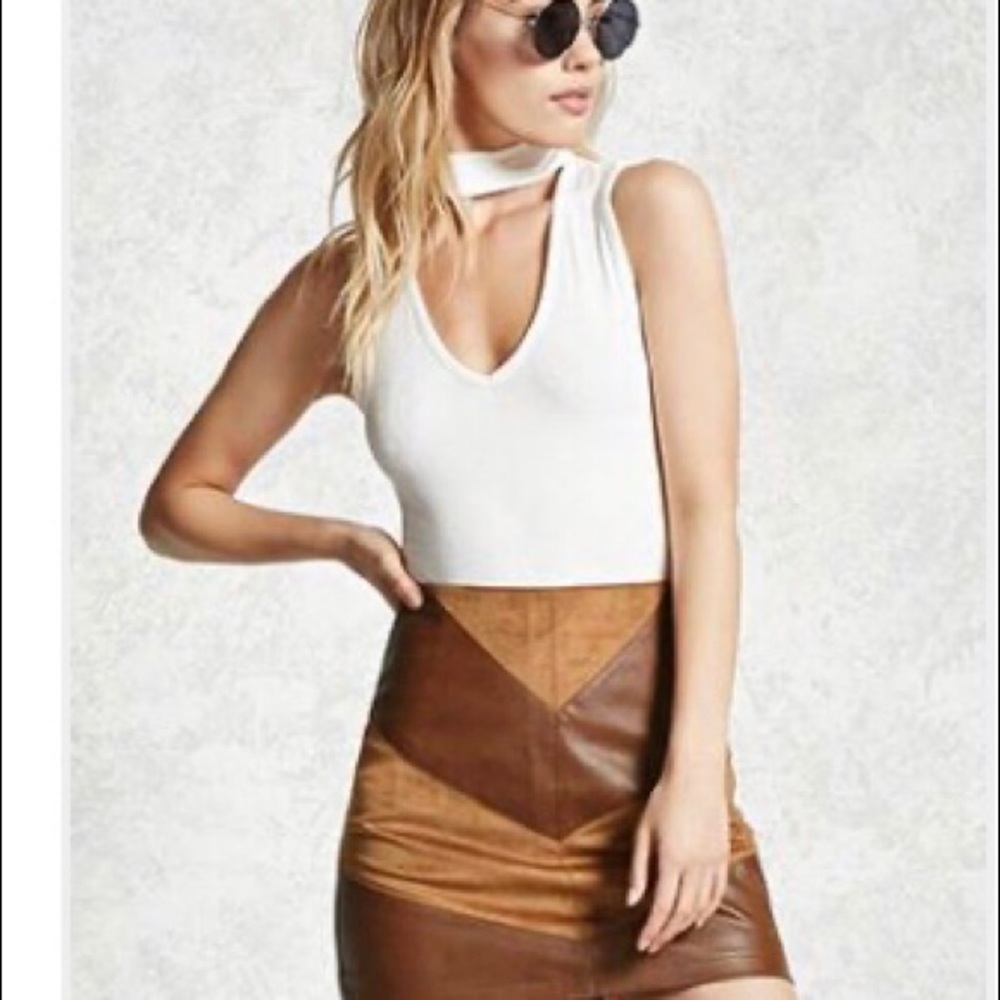 Faux suede and leather skirt